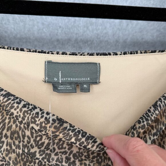 Anthropologie Womens Off-the-Shoulder Shirred Mesh Top Size XL Leopard Print NEW - Picture 5 of 12